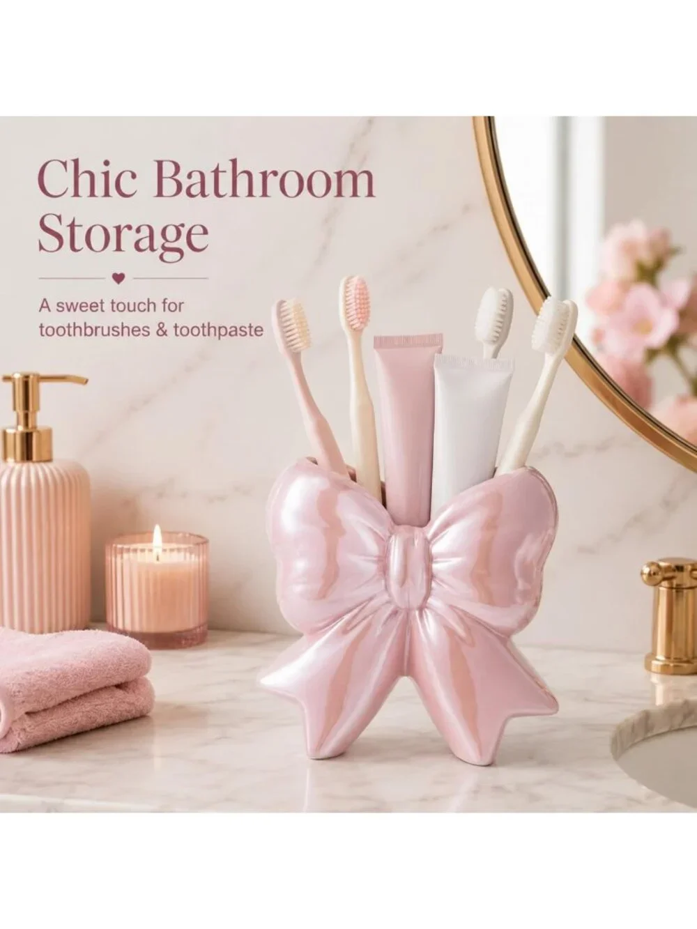 Iridescent Pink Ceramic Vase Makeup Brush Holder - Small, Classic Design